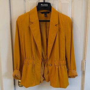 White House Black Market Mustard Elastic Button-Waist Blazer Jacket